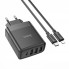 Сетеве зарядний пристрій для iPhone Hoco C127A, 45W, PD QC3.0, USB-C + USB-A, з кабелем Lightning 1м, вогнестійкий пластик, євровилка, чорне
