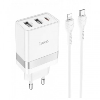 Сетеве зарядний пристрій Hoco N21 PD 30W QC3.0 з кабелем Type-C to Lightning 1м для iPhone та iPad, 2 виходи, швидка зарядка, вогнестійкий матеріал, EU штекер. Сетеве зарядний пристрій Hoco N21 PD 30W QC3.0 з кабелем Type-C to Lightning 1м для iPhone та iPad, 2 виходи, швидка зарядка, вогнестійкий матеріал, EU штекер.