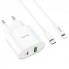 Сетеве зарядне пристрій для iPhone Hoco C95A — 20W PD QC3.0 з кабелем C to Lightning (1m), компактний адаптер, EU штекер, глянцевий корпус, підтримка швидкої зарядки