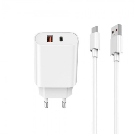 Зарядний пристрій 20W PD QC3.0 з USB-C кабелем (1м) WiWU Wi-U002 — Біле
