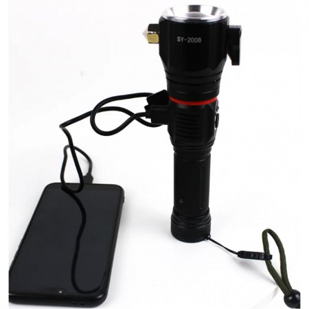 Фонарь ручной аккумуляторный SY-2008 с USB, ZOOM, стеклобоем и магнитом