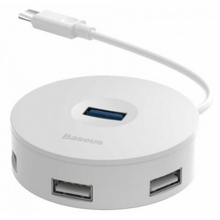 USB-C хаб Baseus CAHUB-G Airjoy кругла коробка, Type-C на USB 3.0*1 + USB 2.0*3, довжина кабелю 10 см, білий