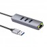 USB-хаб Hoco HB34 Easy Link, 3 порти USB 3.0, RJ45, сірий метал