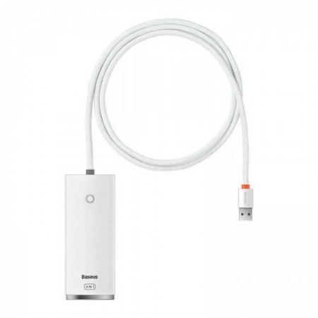 USB-HUB адаптер Baseus Lite Series WKQX0301, 4 порти USB-A 3.0, довжина 1 м, білий