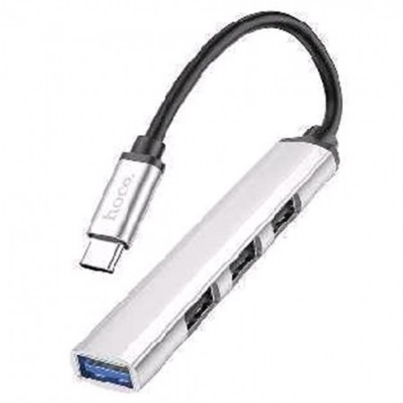 USB-HUB Hoco HB26 USB-C до 4 USB, сріблястий, підтримка передачі даних до 5 Гбіт/с
