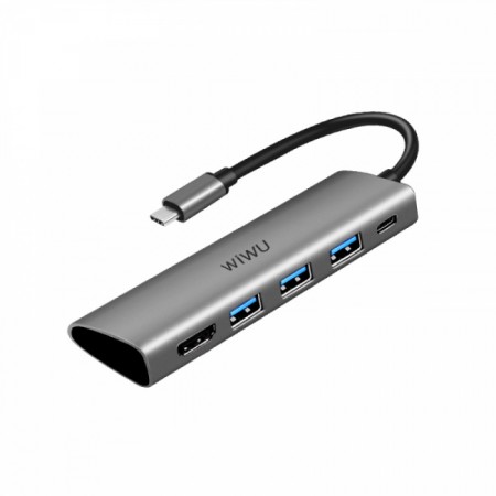 USB-C хаб WiWU Alpha A440 Pro, 4 порта, серый