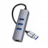 USB-хаб Hoco HB34 Easy Link, 3 порти USB 3.0, RJ45, сірий метал