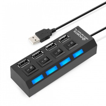 USB-хаб Baseus 4 порти USB 2.0 з кнопкою живлення, чорний