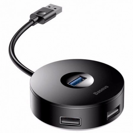 HUB-адаптер Baseus CAHUB-F Airjoy, кругла коробка, USB 3.0 to USB 3.0*1 + USB 2.0*3, 10 см, чорний