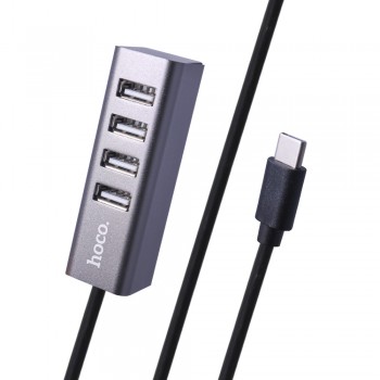 USB хаб Hoco HB1, 4 порти USB 2.0, алюмінієвий корпус, швидкість передачі до 480 Mbps
