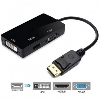 Перехідник 3-в-1 DP to VGA HDMI DVI, чорний