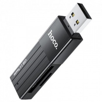 Адаптер перехідник Hoco HB20 USB 2.0 для SD/TF карт, чорний, швидкість передачі даних 5 Gbps, підтримка до 2TB