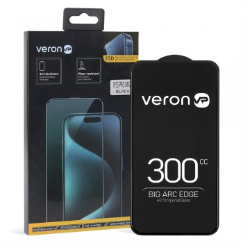 Захисне скло Veron ESD Big ARC Edge для iPhone 16 Pro, чорне, олеофобне покриття, висока міцність