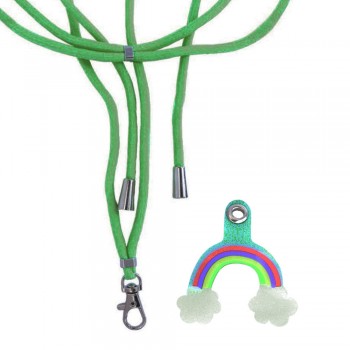 Шнурок на шию Veron Rainbow, темно-зелений, стійкий до механічних пошкоджень, регульована довжина