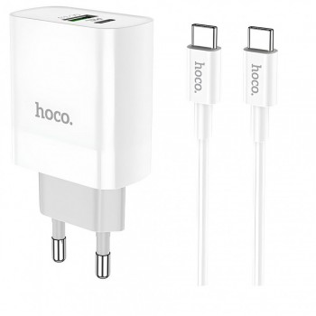 Зарядний пристрій Home Charger 20W PD QC3.0 з кабелем Type-C to Type-C 1м Hoco C80A – Швидка зарядка, 3.1А, Біле