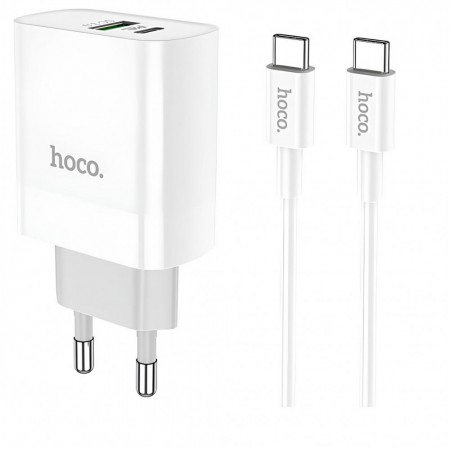 Зарядний пристрій Home Charger 20W PD QC3.0 з кабелем Type-C to Type-C 1м Hoco C80A – Швидка зарядка, 3.1А, Біле