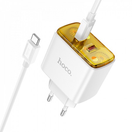 Зарядний пристрій для дому Hoco CS43A, 45W, 2 порти PD, кабель USB-C на USB-C (1м), біле