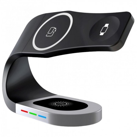 Бездротова зарядка 3 в 1 15W Veron Y35 з інтерфейсом Type-C, можливість зарядки телефону, годинників та навушників одночасно, стильний дизайн, ефективність перетворення 72%