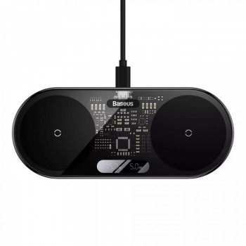 Бездротовий зарядний пристрій 20W Baseus з цифровим LED-дисплеєм, підтримка 360° зарядки, максимальна потужність 10 Вт, сумісність з iPhone та Samsung