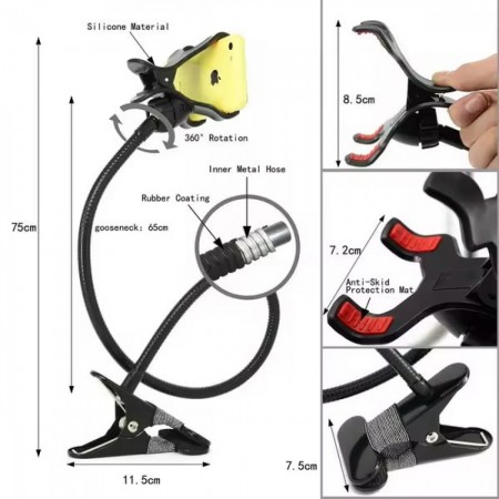 Підставка для телефону Metal Lazy, чорна, регульована висота, складана конструкція