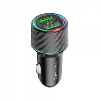 Автомобільне зарядне пристрій 36W 2 QC3.0 Borofone BZ21A — Чорний, підтримка швидкої зарядки, 2 USB порти, стильний дизайн.