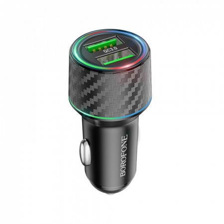 Автомобільне зарядне пристрій 36W 2 QC3.0 Borofone BZ21A — Чорний, підтримка швидкої зарядки, 2 USB порти, стильний дизайн.