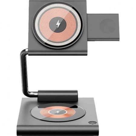 Бездротовий зарядний пристрій WiWU Wi-W023 - багатофункціональна зарядка на 15 Вт для телефона, 5 Вт для навушників і 3 Вт для годинників, компактний і стильний дизайн, роз'єм Type-C