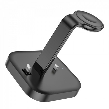 Бездротова зарядка 3 в 1 Hoco CW43 – чорна, швидкий зарядний пристрій для смартфонів, годинників і навушників.