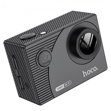 Екшн камера Hoco DV100 з сенсором GC1054, 1080P/30fps, 2,0-дюймовим IPS HD екраном, WiFi, 64 ГБ, водонепроникність до 30 м, знімний акумулятор 900 мАг, компактні розміри 59,2x41,2x29,4 мм, підтримка 22 мов.