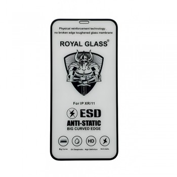 Захисне скло Royal Glass ESD Антистатичне для iPhone Xr/11, чорне, антикорозійне покриття, закруглені краї