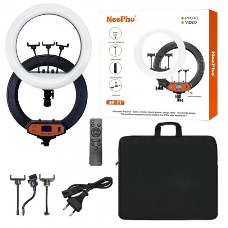 Кольцевая LED лампа Neepho NP-21, 53 см, регулируемая яркость, три режима цветовой температуры