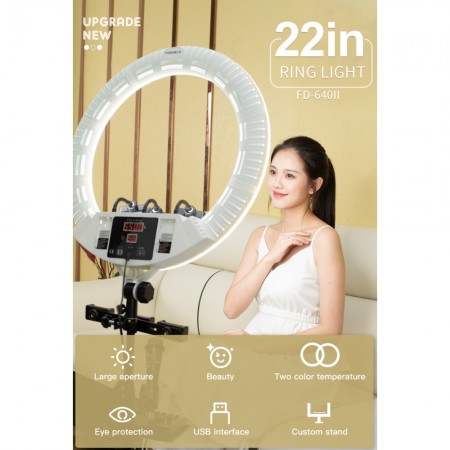 Кільцева лампа LED Veron FD-640 II 100W 22 дюйма, двоколірна 3200-5500K, комплект із дзеркалом, штативом та пультом для фотозйомки і YouTube