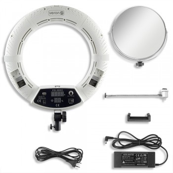 Кільцева лампа LED Veron FD-480 II LSD 96W з дзеркалом, диммером яскравості та температури, USB, 9600 Лм, CRI 95 Ra, кольорова температура 2700K-7500K, діаметр 45 см