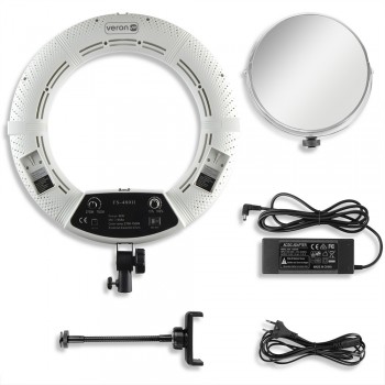 Кільцева LED лампа Veron FS-480 II з дзеркалом 45 см, 48W, 2700-7500K, 480 світлодіодів, регулювання яскравості та кольорової температури, індекс кольоропередачі RA>=95, для професійної зйомки та макіяжу Кільцева LED лампа Veron FS-480 II з дзеркалом 45 см, 48W, 2700-7500K, 480 світлодіодів, регулювання яскравості та кольорової температури, індекс кольоропередачі RA>=95, для професійної зйомки та макіяжу