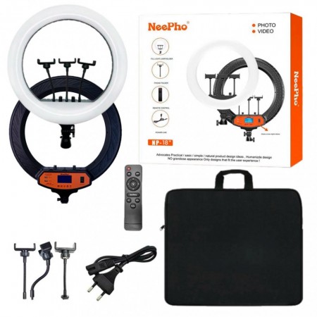 Кольцевая LED лампа 46 см Neepho NP-18 с регулируемой яркостью и теплым светом