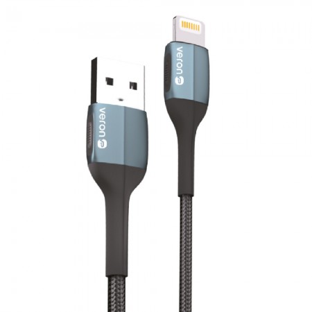 Кабель Lightning Veron NL09 Nylon 2.4A (1м), USB-A to Lightning, чорний