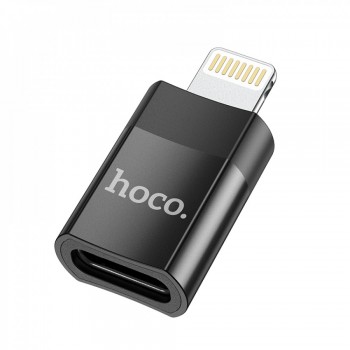 Адаптер перехідник Lightning на USB-C Hoco UA17, чорний, підтримка передачі даних та зарядки 5V/2A