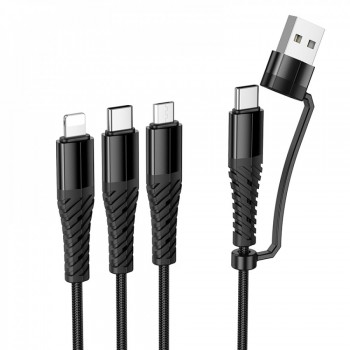 Кабель 3 в 1 Hoco X123 Lightning/Micro USB/Type-C 2A 1м нейлоновый черный