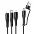 Кабель 3 в 1 Hoco X123 Lightning/Micro USB/Type-C 2A 1м нейлоновый черный