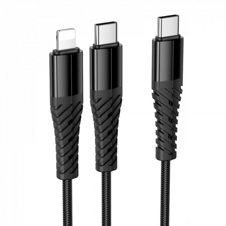 Кабель 2 в 1 Hoco X123 Lightning/Type-C 2.4A 1.2м нейлоновый