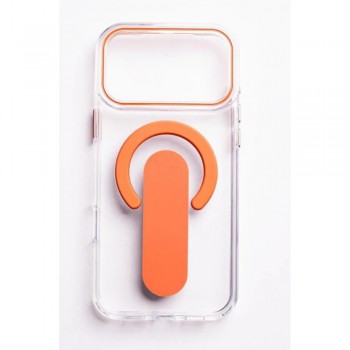 Чехол Hang Case MagSafe для iPhone 17 Pro прозрачный с оранжевой подставкой