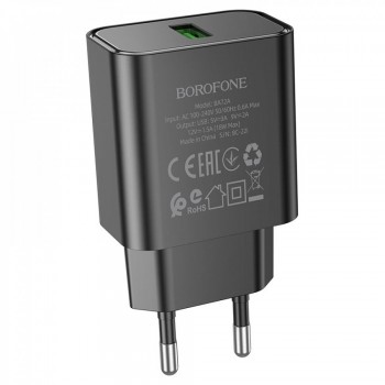 Сетевое зарядное устройство Borofone BA72A 18W QC3.0 черное, USB, быстрая зарядка