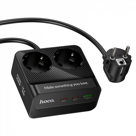 Подовжувач Hoco AC27, 2 розетки, 2 USB-C, чорний