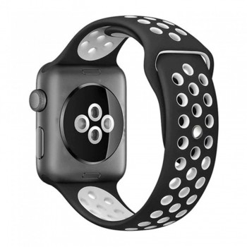 Спортивний ремінець для Apple Watch Nike, сумісний з 42/44/45/49 мм, чорний і білий