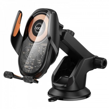 Автотримач для телефону Hoco HW34 з бездротовою зарядкою 15W, ABS+загартоване скло, підходить для телефонів 4,5-7,0 дюймів