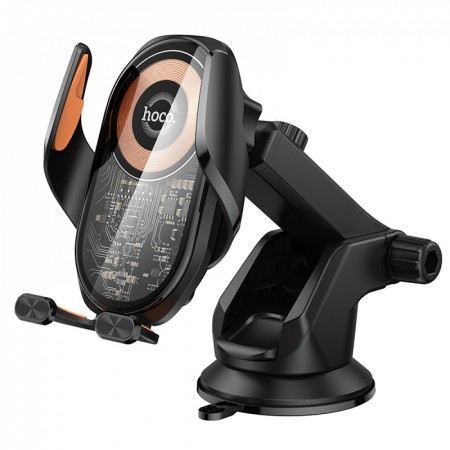 Автотримач для телефону Hoco HW34 з бездротовою зарядкою 15W, ABS+загартоване скло, підходить для телефонів 4,5-7,0 дюймів