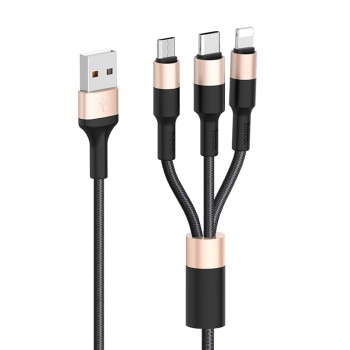 Кабель 3 в 1 Hoco X26, USB до Micro-USB, 1 м, швидка зарядка 2A, нейлонова оплетка