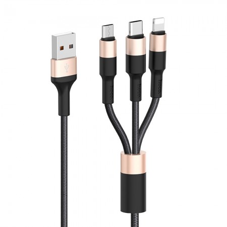 Кабель 3 в 1 Hoco X26, USB до Micro-USB, 1 м, швидка зарядка 2A, нейлонова оплетка
