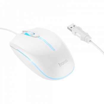 Провідна комп'ютерна миша Hoco GM37, біла, з підсвіткою та 4 кнопками Провідна комп'ютерна миша Hoco GM37, біла, з підсвіткою та 4 кнопками