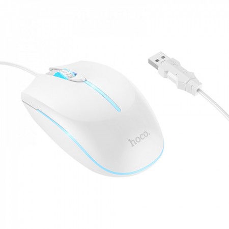 Провідна комп'ютерна миша Hoco GM37, біла, з підсвіткою та 4 кнопками